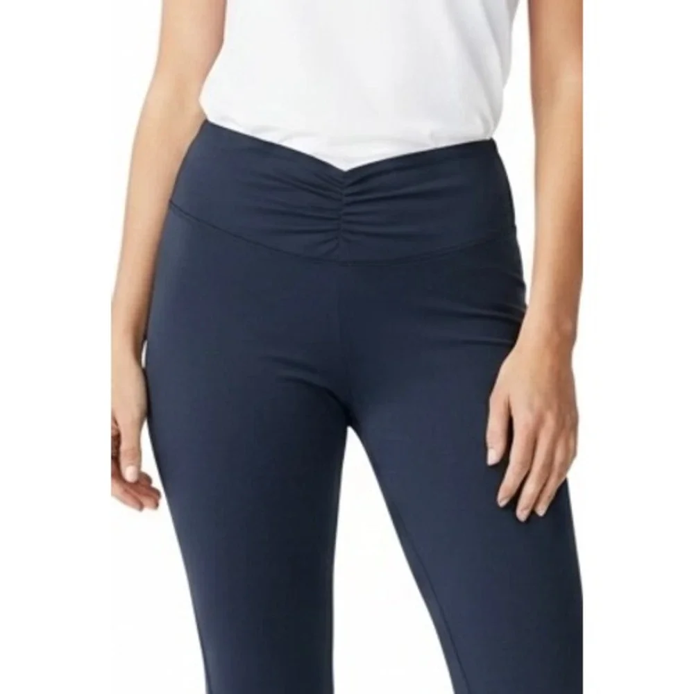 A New Day Flare Leggings Womens Large Navy Blue Ruched V-Front Yoga‎ NWOT